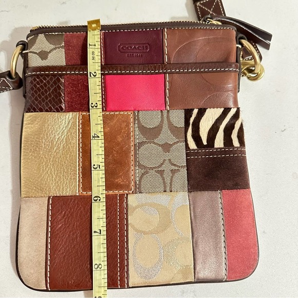Coach Pink Brown Patchwork Leather Suede Signature Crossbody Purse Shoulder Bag - Picture 10 of 13
